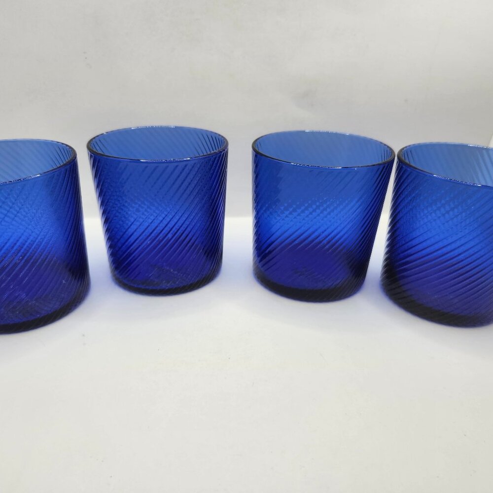 Set of 4 Vintage Aida RAW Unique Swirl Low Water Glasses in Cobalt Blue
